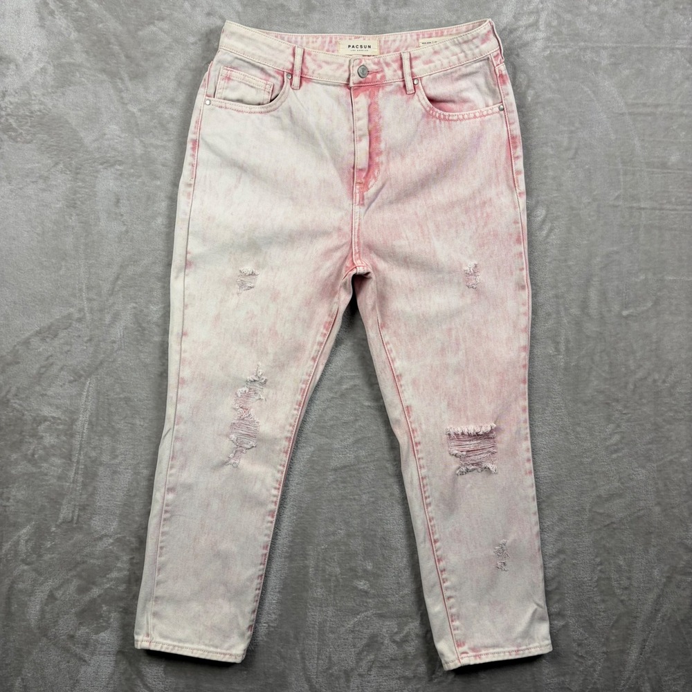 PacSun Womens Mom Jeans Sz 29 Pink Distressed Straight Leg Acid Wash 100% Cotton